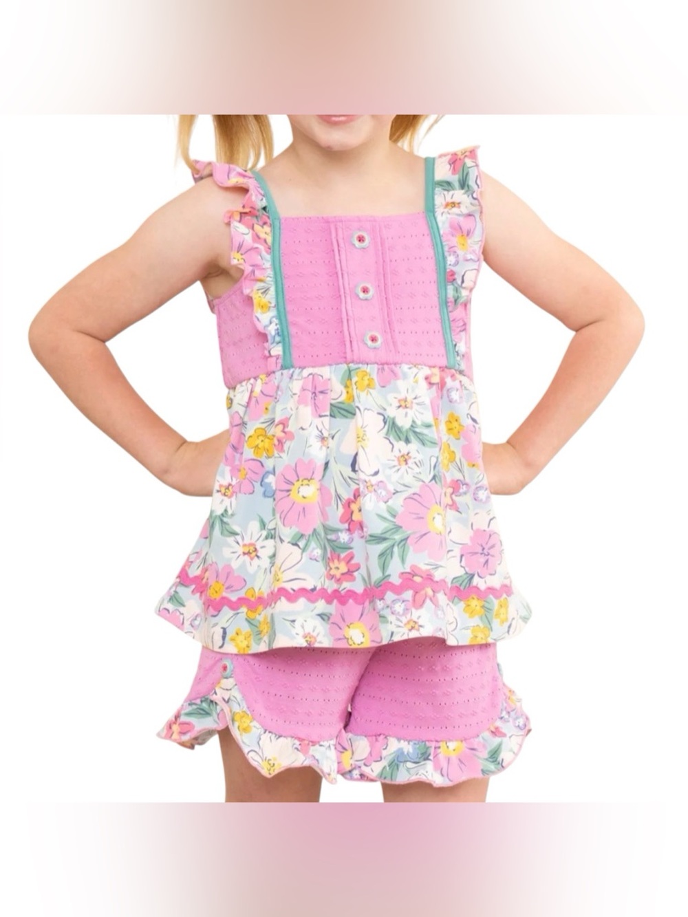 Marie Nicole Girls Ruffle Hem Floral Top & Shorts Set